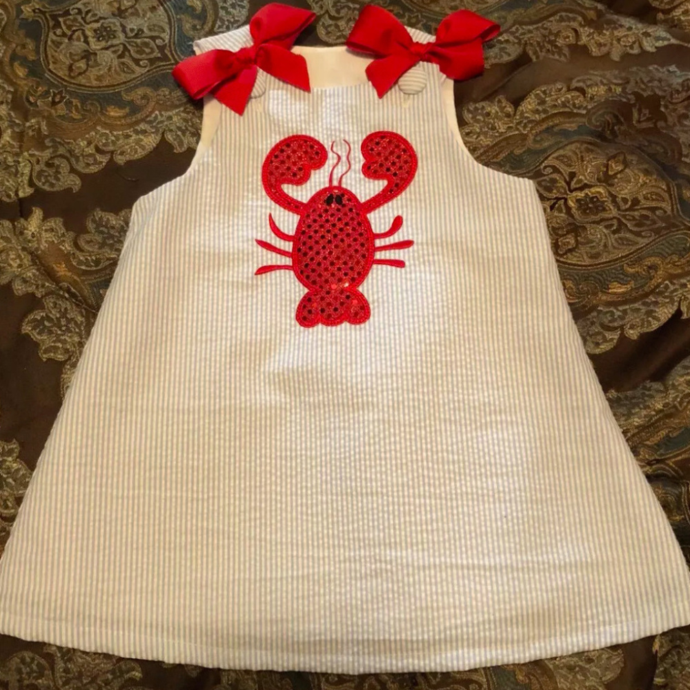 Girl's Bling Crawfish Handmade Lined Dress 24M